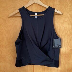 Cycle House top womens size large Black Workout Tank Top With faux Wrap Detail